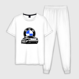 Мужская пижама хлопок с принтом BMW (JDM) в Екатеринбурге, 100% хлопок | брюки и футболка прямого кроя, без карманов, на брюках мягкая резинка на поясе и по низу штанин
 | bmw | bmw performance | m | motorsport | performance | бмв | бэха | моторспорт