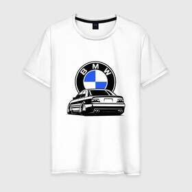 Мужская футболка хлопок с принтом BMW (JDM) в Екатеринбурге, 100% хлопок | прямой крой, круглый вырез горловины, длина до линии бедер, слегка спущенное плечо. | bmw | bmw performance | m | motorsport | performance | бмв | бэха | моторспорт