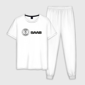 Мужская пижама хлопок с принтом Saab Black Logo в Екатеринбурге, 100% хлопок | брюки и футболка прямого кроя, без карманов, на брюках мягкая резинка на поясе и по низу штанин
 | auto | saab | scania | авто | автомобиль | ам | машина | сааб