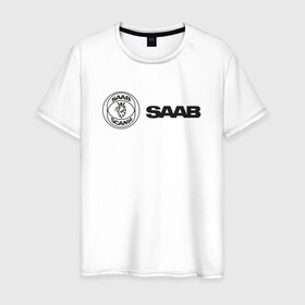 Мужская футболка хлопок с принтом Saab Black Logo в Екатеринбурге, 100% хлопок | прямой крой, круглый вырез горловины, длина до линии бедер, слегка спущенное плечо. | auto | saab | scania | авто | автомобиль | ам | машина | сааб