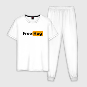 Мужская пижама хлопок с принтом FREE HUG в Екатеринбурге, 100% хлопок | брюки и футболка прямого кроя, без карманов, на брюках мягкая резинка на поясе и по низу штанин
 | Тематика изображения на принте: 