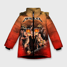 Зимняя куртка для девочек 3D с принтом Metallica в Екатеринбурге, ткань верха — 100% полиэстер; подклад — 100% полиэстер, утеплитель — 100% полиэстер. | длина ниже бедра, удлиненная спинка, воротник стойка и отстегивающийся капюшон. Есть боковые карманы с листочкой на кнопках, утяжки по низу изделия и внутренний карман на молнии. 

Предусмотрены светоотражающий принт на спинке, радужный светоотражающий элемент на пуллере молнии и на резинке для утяжки. | album | black | concert | heavy | kirk | metal | metallica | music | rock | tolls | джеймс хэтфилд | кирк хэмметт | клифф бёртон | ларс ульрих | метал | металлика | трэш