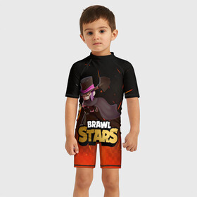 Детский купальный костюм 3D с принтом Brawl stars Mortis Мортис в Екатеринбурге, Полиэстер 85%, Спандекс 15% | застежка на молнии на спине | brawl | brawl stars | brawlstars | brawl_stars | jessie | mortis | бравл | бравлстарс | мортис