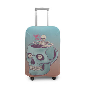Чехол для чемодана 3D с принтом Good Viber в Екатеринбурге, 86% полиэфир, 14% спандекс | двустороннее нанесение принта, прорези для ручек и колес | good vibes | horror | кофе | кружка | напиток | психоделика | пятница 13 | скелет | ужасы | хэллоуин | череп