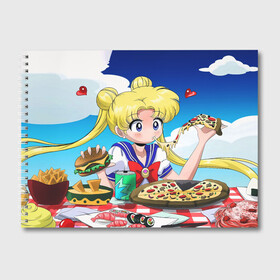 Альбом для рисования с принтом Пицца Мун в Екатеринбурге, 100% бумага
 | матовая бумага, плотность 200 мг. | anime | food | japan | manga | pizza | sailor moon | аниме | девочка | девушка | еда | лунная призма | манга | пицца | сейлор мун | сэйлор мун | япония