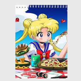 Скетчбук с принтом Пицца Мун в Екатеринбурге, 100% бумага
 | 48 листов, плотность листов — 100 г/м2, плотность картонной обложки — 250 г/м2. Листы скреплены сверху удобной пружинной спиралью | anime | food | japan | manga | pizza | sailor moon | аниме | девочка | девушка | еда | лунная призма | манга | пицца | сейлор мун | сэйлор мун | япония