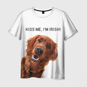 Мужская футболка 3D с принтом Ирландский сеттер в Екатеринбурге, 100% полиэфир | прямой крой, круглый вырез горловины, длина до линии бедер | Тематика изображения на принте: irish | kiss me | kiss me im irish | ирландец | ирландия | ирландский | ирландский сеттер | красный сеттер | поцелуй меня я ирландец | рыжий сеттер | сеттер