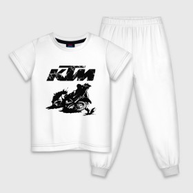 Детская пижама хлопок с принтом KTM в Екатеринбурге, 100% хлопок |  брюки и футболка прямого кроя, без карманов, на брюках мягкая резинка на поясе и по низу штанин
 | Тематика изображения на принте: enduro | ktm | moto | motocycle | sportmotorcycle | ктм | мото | мотоспорт