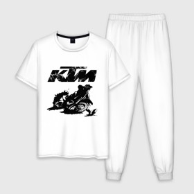Мужская пижама хлопок с принтом KTM в Екатеринбурге, 100% хлопок | брюки и футболка прямого кроя, без карманов, на брюках мягкая резинка на поясе и по низу штанин
 | enduro | ktm | moto | motocycle | sportmotorcycle | ктм | мото | мотоспорт