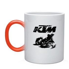 Кружка хамелеон с принтом KTM в Екатеринбурге, керамика | меняет цвет при нагревании, емкость 330 мл | enduro | ktm | moto | motocycle | sportmotorcycle | ктм | мото | мотоспорт
