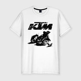 Мужская футболка хлопок Slim с принтом KTM в Екатеринбурге, 92% хлопок, 8% лайкра | приталенный силуэт, круглый вырез ворота, длина до линии бедра, короткий рукав | Тематика изображения на принте: enduro | ktm | moto | motocycle | sportmotorcycle | ктм | мото | мотоспорт