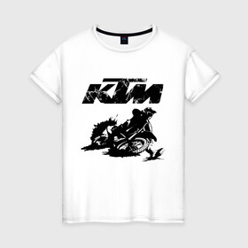 Женская футболка хлопок с принтом KTM в Екатеринбурге, 100% хлопок | прямой крой, круглый вырез горловины, длина до линии бедер, слегка спущенное плечо | enduro | ktm | moto | motocycle | sportmotorcycle | ктм | мото | мотоспорт