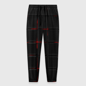Мужские брюки 3D с принтом 3D Плиты Red & Black в Екатеринбурге, 100% полиэстер | манжеты по низу, эластичный пояс регулируется шнурком, по бокам два кармана без застежек, внутренняя часть кармана из мелкой сетки | 3d | 3д | 3д полосы | led | led подсветка | красночерный | красный | полосы | свет | свечение | текстуры | черно красный | черный