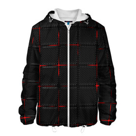 Мужская куртка 3D с принтом 3D Плиты Red & Black в Екатеринбурге, ткань верха — 100% полиэстер, подклад — флис | прямой крой, подол и капюшон оформлены резинкой с фиксаторами, два кармана без застежек по бокам, один большой потайной карман на груди. Карман на груди застегивается на липучку | 3d | 3д | 3д полосы | led | led подсветка | красночерный | красный | полосы | свет | свечение | текстуры | черно красный | черный