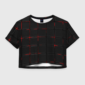 Женская футболка Crop-top 3D с принтом 3D Плиты Red & Black в Екатеринбурге, 100% полиэстер | круглая горловина, длина футболки до линии талии, рукава с отворотами | Тематика изображения на принте: 3d | 3д | 3д полосы | led | led подсветка | красночерный | красный | полосы | свет | свечение | текстуры | черно красный | черный