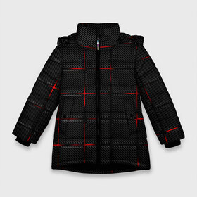 Зимняя куртка для девочек 3D с принтом 3D Плиты Red & Black в Екатеринбурге, ткань верха — 100% полиэстер; подклад — 100% полиэстер, утеплитель — 100% полиэстер. | длина ниже бедра, удлиненная спинка, воротник стойка и отстегивающийся капюшон. Есть боковые карманы с листочкой на кнопках, утяжки по низу изделия и внутренний карман на молнии. 

Предусмотрены светоотражающий принт на спинке, радужный светоотражающий элемент на пуллере молнии и на резинке для утяжки. | 3d | 3д | 3д полосы | led | led подсветка | красночерный | красный | полосы | свет | свечение | текстуры | черно красный | черный