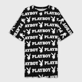 Платье-футболка 3D с принтом PLAYBOY PATTERN | ПЛЕЙБОЙ ПАТТЕРН (Z) в Екатеринбурге,  |  | brand | brazzers | fake taxi | faketaxi | hub | mode | playboy | бразерс | бренд | мода | фейк такси