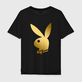 Мужская футболка хлопок Oversize с принтом PLAYBOY GOLD в Екатеринбурге, 100% хлопок | свободный крой, круглый ворот, “спинка” длиннее передней части | Тематика изображения на принте: brand | brazzers | fake taxi | faketaxi | hub | mode | playboy | бразерс | бренд | мода | фейк такси