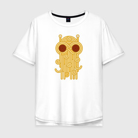 Мужская футболка хлопок Oversize с принтом The flying spaghetti monster в Екатеринбурге, 100% хлопок | свободный крой, круглый ворот, “спинка” длиннее передней части | food | fsm | monster | ежа | лапша | монстр | паста