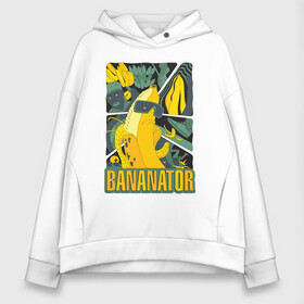 Женское худи Oversize хлопок с принтом BANANATOR в Екатеринбурге, френч-терри — 70% хлопок, 30% полиэстер. Мягкий теплый начес внутри —100% хлопок | боковые карманы, эластичные манжеты и нижняя кромка, капюшон на магнитной кнопке | банан | босс | дизайн | еда | желтый | подарок | стиль | терминатор