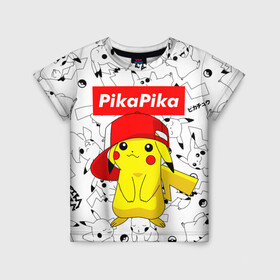 Детская футболка 3D с принтом ПИКАЧУ в Екатеринбурге, 100% гипоаллергенный полиэфир | прямой крой, круглый вырез горловины, длина до линии бедер, чуть спущенное плечо, ткань немного тянется | pika pika | pikachu | pokemon | пика пика | пикачу | покемон