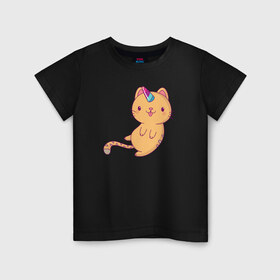 Детская футболка хлопок с принтом Котик - Единорожик в Екатеринбурге, 100% хлопок | круглый вырез горловины, полуприлегающий силуэт, длина до линии бедер | cat | happy | unicorn | единорог | единорожка | киса | кот | котенок | котэ | котя | кошак | кошка | милый | рыжий | хороший