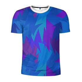 Мужская футболка 3D спортивная с принтом Геометрический неон в Екатеринбурге, 100% полиэстер с улучшенными характеристиками | приталенный силуэт, круглая горловина, широкие плечи, сужается к линии бедра | абстрактный | графический | линия | мозаика | орнамент | синий | углы | узор | элемент