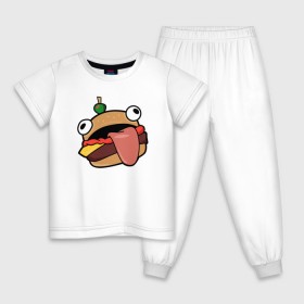 Детская пижама хлопок с принтом Fortnite Burger в Екатеринбурге, 100% хлопок |  брюки и футболка прямого кроя, без карманов, на брюках мягкая резинка на поясе и по низу штанин
 | Тематика изображения на принте: burger | cybersport | esport | fortnite | game | logo | бургер | игра | киберспорт | фортнайт