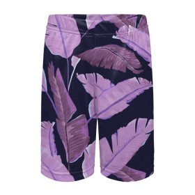 Детские спортивные шорты 3D с принтом Tropical leaves 4 purple в Екатеринбурге,  100% полиэстер
 | пояс оформлен широкой мягкой резинкой, ткань тянется
 | leaves | palms. тропические | tropical | листья | пальмы