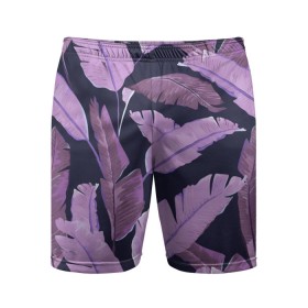 Мужские шорты спортивные с принтом Tropical leaves 4 purple в Екатеринбурге,  |  | leaves | palms. тропические | tropical | листья | пальмы