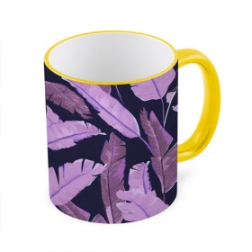 Кружка с принтом Tropical leaves 4 purple в Екатеринбурге, керамика | ёмкость 330 мл | leaves | palms. тропические | tropical | листья | пальмы