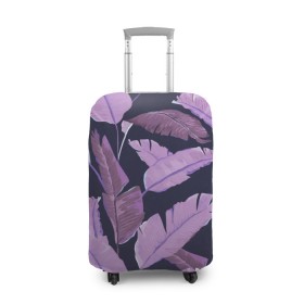 Чехол для чемодана 3D с принтом Tropical leaves 4 purple в Екатеринбурге, 86% полиэфир, 14% спандекс | двустороннее нанесение принта, прорези для ручек и колес | leaves | palms. тропические | tropical | листья | пальмы