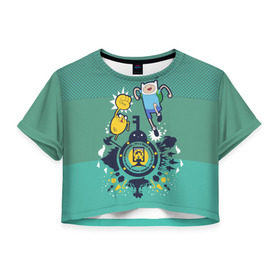 Женская футболка Crop-top 3D с принтом Финн и Джейк в Екатеринбурге, 100% полиэстер | круглая горловина, длина футболки до линии талии, рукава с отворотами | vdpartat | время приключений | финн и джейк