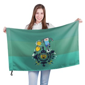 Флаг 3D с принтом Финн и Джейк в Екатеринбурге, 100% полиэстер | плотность ткани — 95 г/м2, размер — 67 х 109 см. Принт наносится с одной стороны | vdpartat | время приключений | финн и джейк