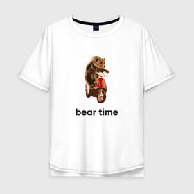 Мужская футболка хлопок Oversize с принтом Bear time в Екатеринбурге, 100% хлопок | свободный крой, круглый ворот, “спинка” длиннее передней части | bear | bear time | bike | moto | motorbike | motorcycle | scooter | медведь | миша | мишка | мопед | мото | мотоцикл