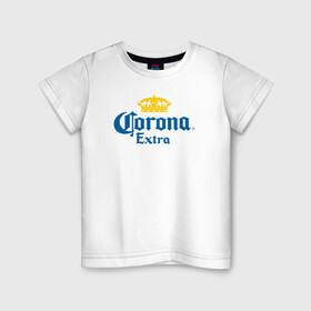 Детская футболка хлопок с принтом Corona Extra Коронавирус в Екатеринбурге, 100% хлопок | круглый вырез горловины, полуприлегающий силуэт, длина до линии бедер | Тематика изображения на принте: beer | corona | corona virus | coronavirus | virus | вирус | корона | коронавирус