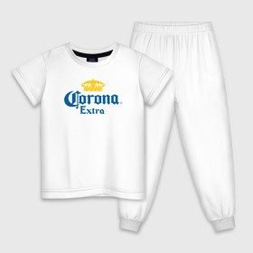 Детская пижама хлопок с принтом Corona Extra Коронавирус в Екатеринбурге, 100% хлопок |  брюки и футболка прямого кроя, без карманов, на брюках мягкая резинка на поясе и по низу штанин
 | Тематика изображения на принте: beer | corona | corona virus | coronavirus | virus | вирус | корона | коронавирус