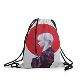 Рюкзак-мешок 3D с принтом Самурай в Екатеринбурге, 100% полиэстер | плотность ткани — 200 г/м2, размер — 35 х 45 см; лямки — толстые шнурки, застежка на шнуровке, без карманов и подкладки | воин | рисунок | сакура | самурай. девушка