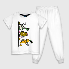 Детская пижама хлопок с принтом овощи в Екатеринбурге, 100% хлопок |  брюки и футболка прямого кроя, без карманов, на брюках мягкая резинка на поясе и по низу штанин
 | Тематика изображения на принте: еда | картошка | корнеплоды | морковь | мультфильм | овощи | прикольные картинки | чеснок