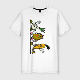 Мужская футболка хлопок Slim с принтом овощи в Екатеринбурге, 92% хлопок, 8% лайкра | приталенный силуэт, круглый вырез ворота, длина до линии бедра, короткий рукав | еда | картошка | корнеплоды | морковь | мультфильм | овощи | прикольные картинки | чеснок