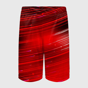 Детские спортивные шорты 3D с принтом Красный свет в Екатеринбурге,  100% полиэстер
 | пояс оформлен широкой мягкой резинкой, ткань тянется
 | красночерный | красный | полосы | свет | свечение | текстуры | черно красный | черный