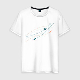 Мужская футболка хлопок с принтом Flight track в Екатеринбурге, 100% хлопок | прямой крой, круглый вырез горловины, длина до линии бедер, слегка спущенное плечо. | авиация | пилот | самолет | стюардесса