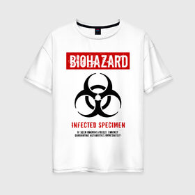 Женская футболка хлопок Oversize с принтом Biohazard в Екатеринбурге, 100% хлопок | свободный крой, круглый ворот, спущенный рукав, длина до линии бедер
 | 2019 ncov | biohazard | coronavirus | covid 19 | quarantine | болезнь | вирус | карантин | коронавирус | коронавирусная инфекция | эпидемия