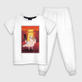 Детская пижама хлопок с принтом Голубь на фоне Атомного Взрыва в Екатеринбурге, 100% хлопок |  брюки и футболка прямого кроя, без карманов, на брюках мягкая резинка на поясе и по низу штанин
 | Тематика изображения на принте: 