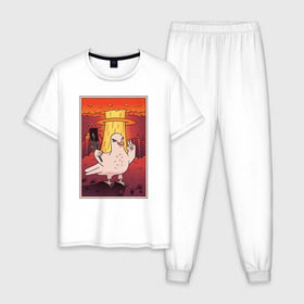 Мужская пижама хлопок с принтом Голубь на фоне Атомного Взрыва в Екатеринбурге, 100% хлопок | брюки и футболка прямого кроя, без карманов, на брюках мягкая резинка на поясе и по низу штанин
 | 
