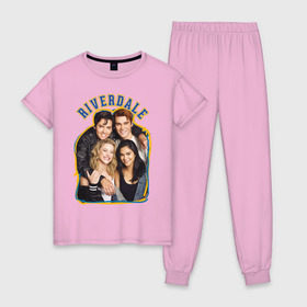 Женская пижама хлопок с принтом Riverdale heroes в Екатеринбурге, 100% хлопок | брюки и футболка прямого кроя, без карманов, на брюках мягкая резинка на поясе и по низу штанин | go bulldogs | jughead | pop s | riverdale | vdgerir