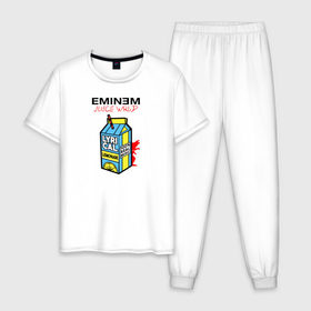 Мужская пижама хлопок с принтом Eminem Juice WRLD Godzilla в Екатеринбурге, 100% хлопок | брюки и футболка прямого кроя, без карманов, на брюках мягкая резинка на поясе и по низу штанин
 | Тематика изображения на принте: 100 сок | eminem | godzilla | juice | juice wrld | logo | music | rap | альбом | годзилла | джус | джюс | лейбл | лирика | лирический | лого | логотип | рэп | сок | трубочка | эминем