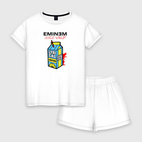 Женская пижама с шортиками хлопок с принтом Eminem Juice WRLD Godzilla в Екатеринбурге, 100% хлопок | футболка прямого кроя, шорты свободные с широкой мягкой резинкой | 100 сок | eminem | godzilla | juice | juice wrld | logo | music | rap | альбом | годзилла | джус | джюс | лейбл | лирика | лирический | лого | логотип | рэп | сок | трубочка | эминем