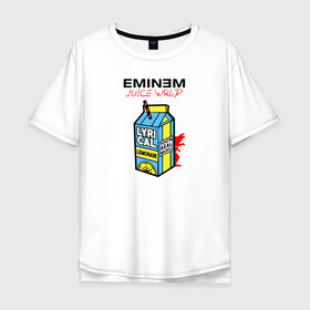 Мужская футболка хлопок Oversize с принтом Eminem Juice WRLD Godzilla в Екатеринбурге, 100% хлопок | свободный крой, круглый ворот, “спинка” длиннее передней части | 100 сок | eminem | godzilla | juice | juice wrld | logo | music | rap | альбом | годзилла | джус | джюс | лейбл | лирика | лирический | лого | логотип | рэп | сок | трубочка | эминем