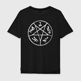 Мужская футболка хлопок Oversize с принтом Devils Trap (White) в Екатеринбурге, 100% хлопок | свободный крой, круглый ворот, “спинка” длиннее передней части | supernatural | vdzabma | сверхъестественное